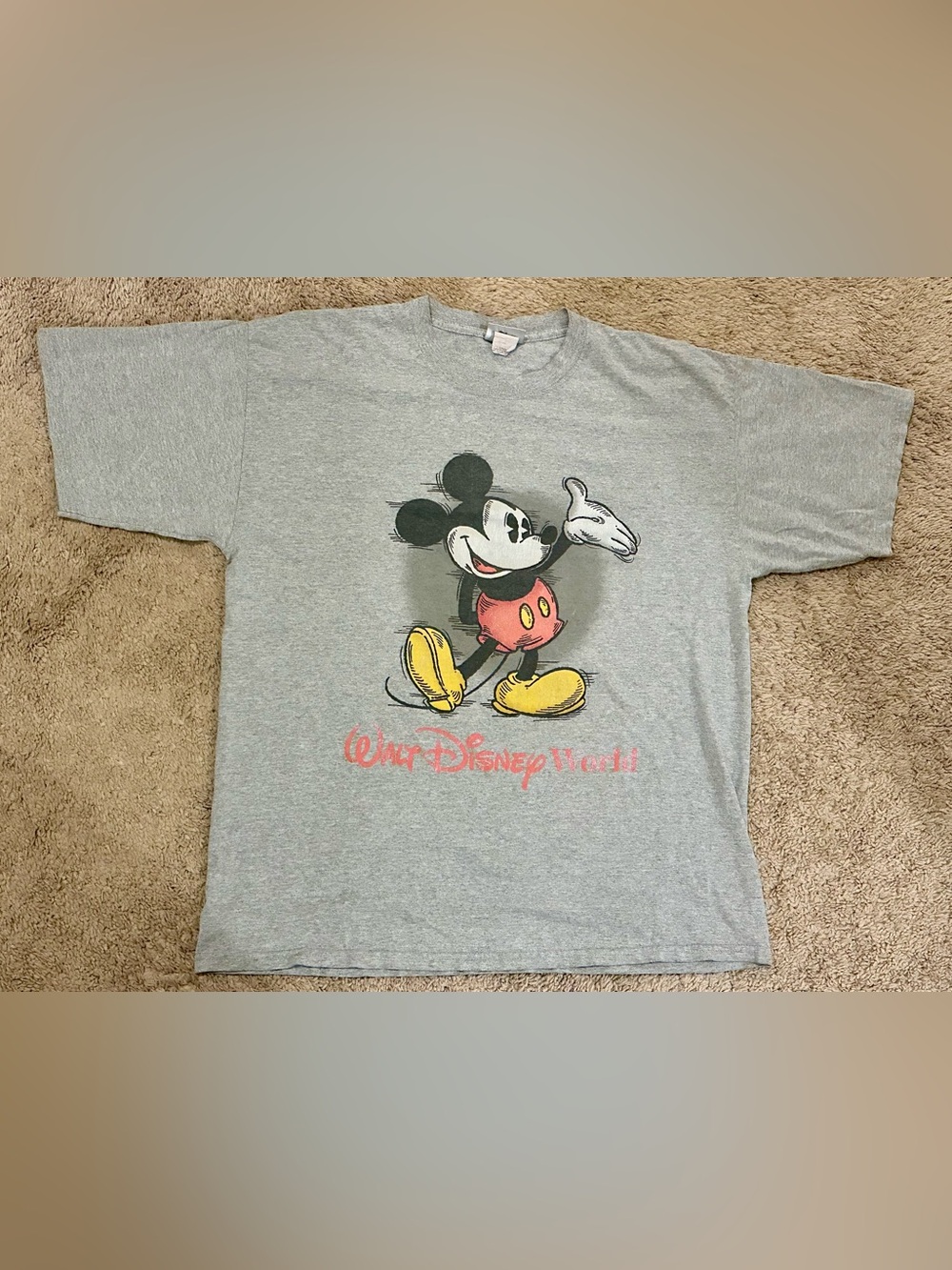 Vintage Walt Disney World Mickey Mouse T Shirt Gray Double Stitch Y2K Adult Lg.